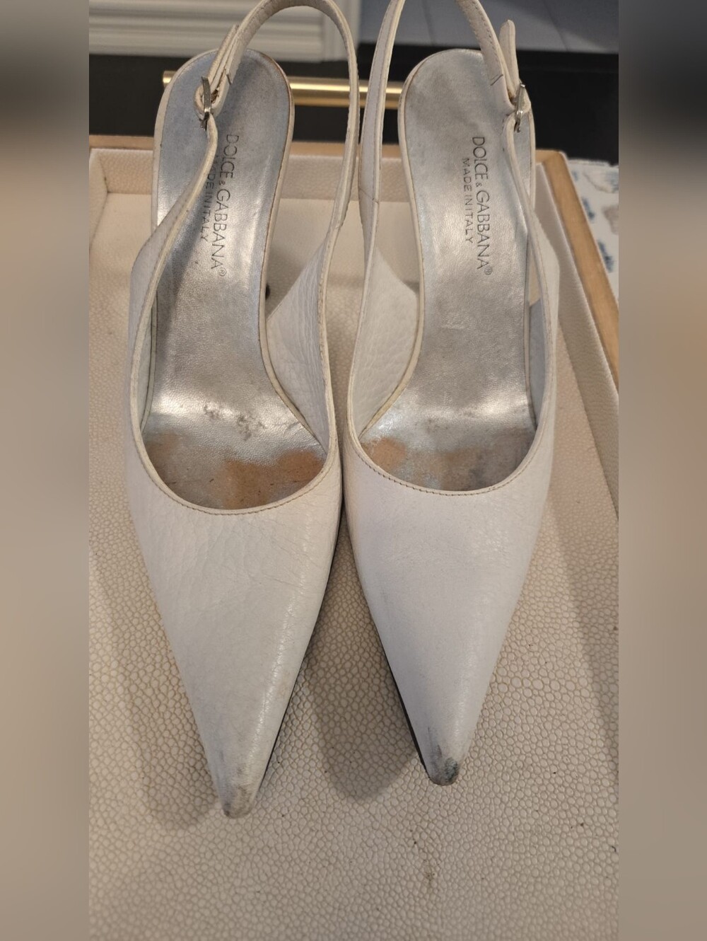 Dolce & Gabbana White Pointed Slingback Heels